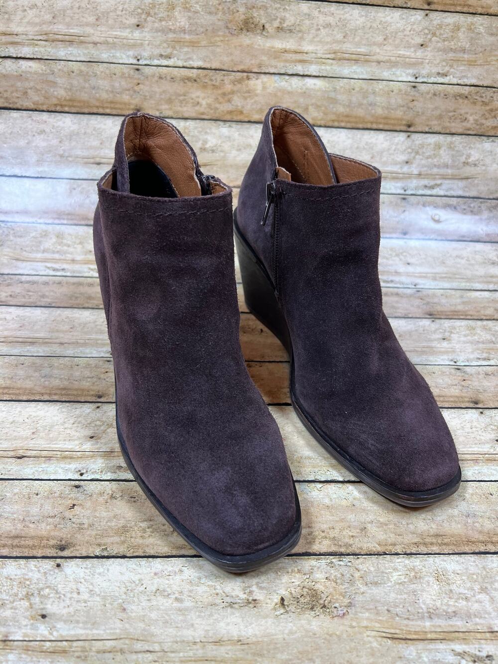 Lucky Brand Zorlina Women's Ankle Boots Wedge Heel Chocolate Brown Suede 7M
